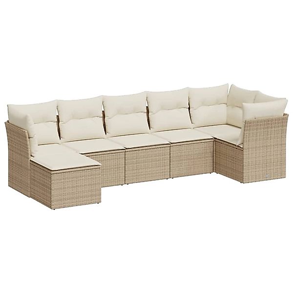 vidaXL 7-Tlg Garten-Sofagarnitur mit Kissen Beige Poly Rattan 3249807 günstig online kaufen