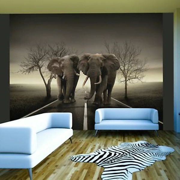 artgeist Fototapete Stadt der Elefanten creme/grau Gr. 300 x 231 günstig online kaufen