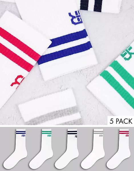 River Island – Socken in Weiß mit mehrfarbigem Streifendetail im 5er-Pack günstig online kaufen