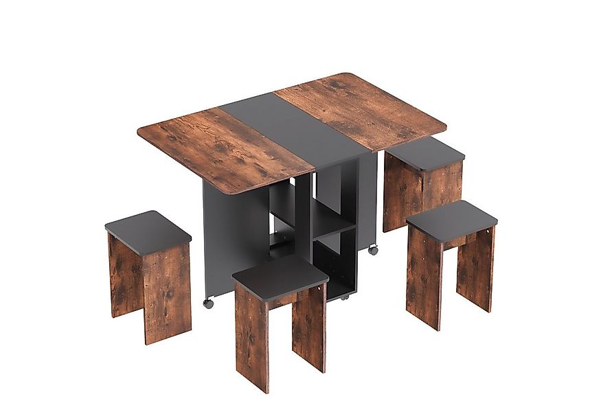 Mondeer Essgruppe Esstisch mit 4 Hockern, Platzsparend, 3-in-1-Funktion, Ro günstig online kaufen