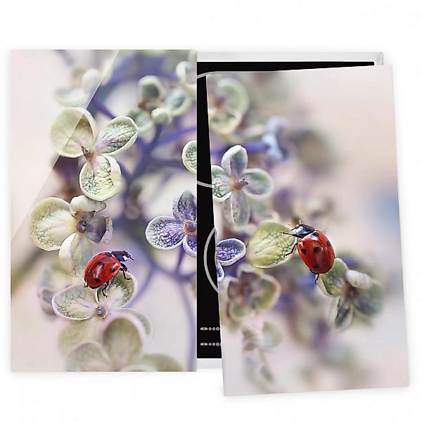 2-teilige Herdabdeckplatte Glas Blumen Marienkäfer im Garten günstig online kaufen