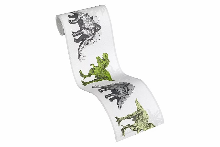 A.S. Création Tapetenbordüre Dinosaurier Grün Grau und Weiß 0,13 x 5 m AS-3 günstig online kaufen