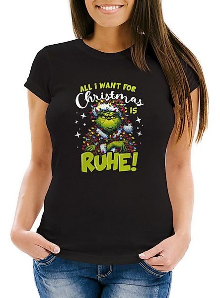 MoonWorks Print-Shirt Weihnachtsshirt Damen Spruch Grinch Ruhe T-Shirt Weih günstig online kaufen