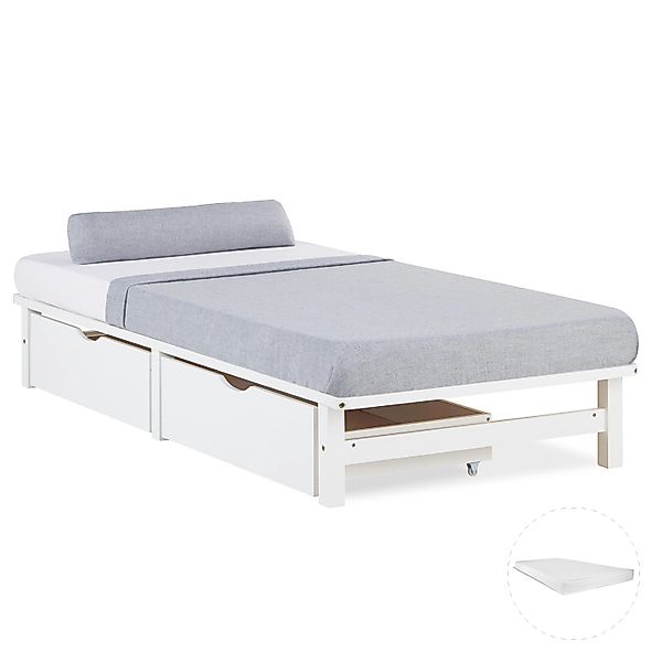 Homestyle4u Holzbett Jugendbett Palettenbett 90x200 mit Matratze 2 Bettkäst günstig online kaufen