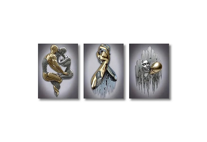 TPFLiving Kunstdruck OHNE RAHMEN, 3er Set - Abstrakte Skulpturen Liebespaar günstig online kaufen