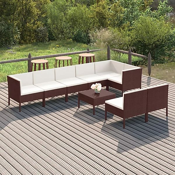 9-tlg. Garten-lounge-set Mit Auflagen Poly Rattan Braun günstig online kaufen