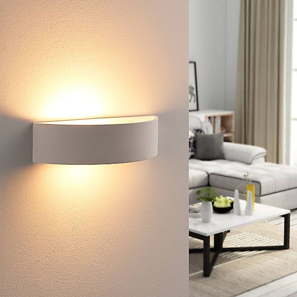 Lindby Wandfluter Aurel, Gips, 30 cm, up/down, bemalbar, E14 günstig online kaufen