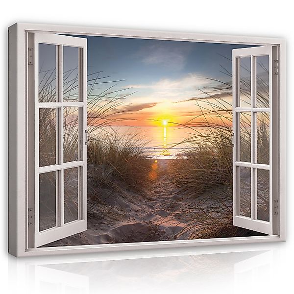 Wallarena Leinwandbild Fensterblick Strand Meer Fenster günstig online kaufen