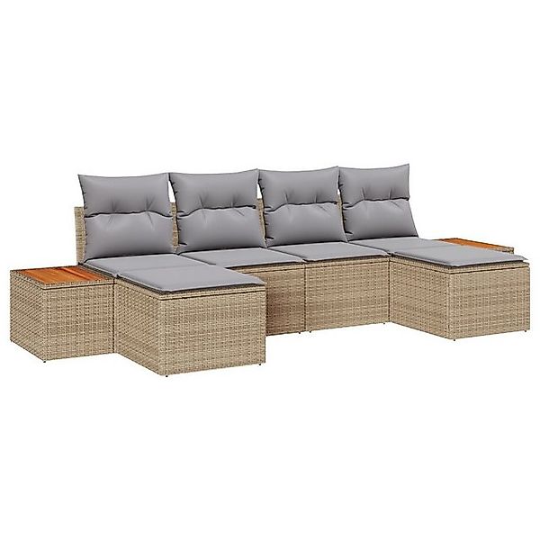 vidaXL Loungesofa 6-teiliges Garten-Sofa-Set mit Kissen Beige Poly-Rattan, günstig online kaufen