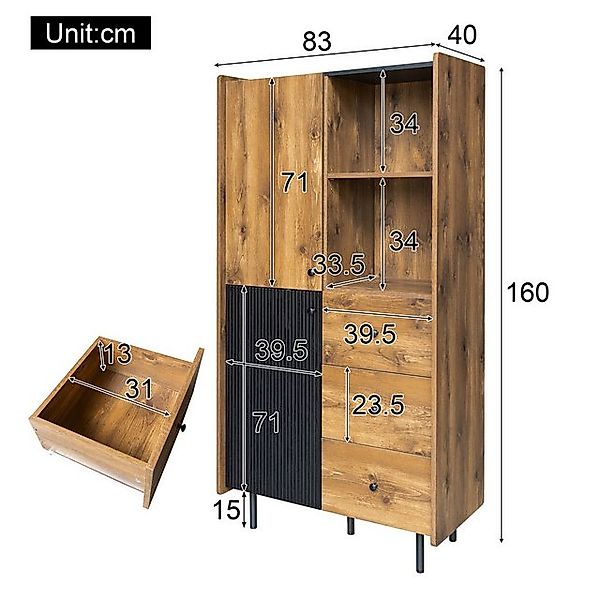 Fanttik Hochschrank Hochschrank Mehrzweckschrank 83 x 40 x 160CM modernes S günstig online kaufen