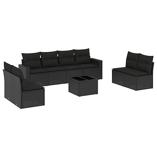 vidaXL 9-Tlg Garten-Sofagarnitur mit Kissen Schwarz Poly Rattan 3218845 günstig online kaufen
