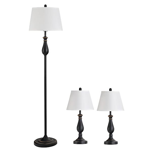 HOMCOM 3er-Lampenset mit 2 Tischlampe & 1 Stehlampe Schwarz Weiß günstig online kaufen