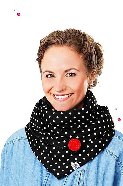 Wishproject® Modetuch Damen Tuch, Schwarz mit Weißen großen Punkten, Loopsc günstig online kaufen