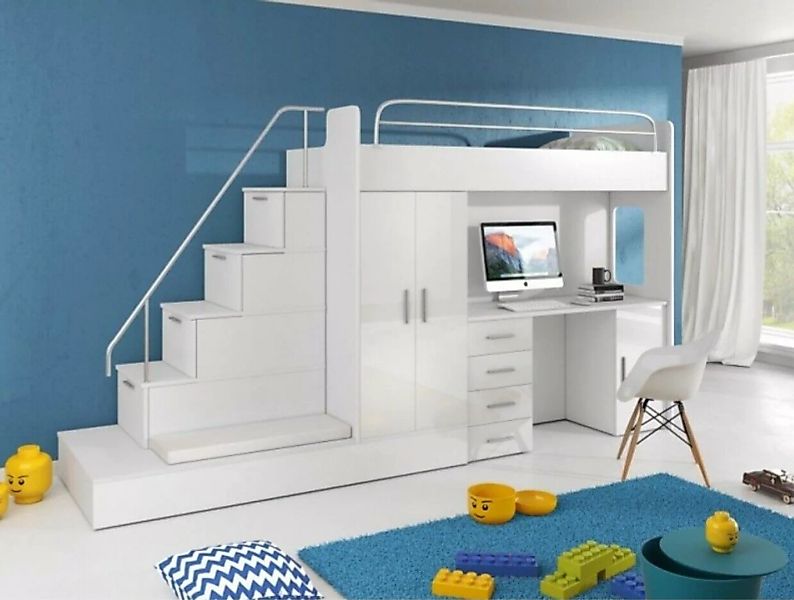JVmoebel Hochbett Weiß Kinder Etagenbett Doppelstockbett Bett Hochglanz 2 x günstig online kaufen