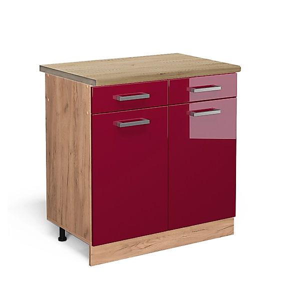 Vicco Küchenunterschrank R-Line Bordeaux Hochglanz/Goldkraft Eiche 80 cm oh günstig online kaufen