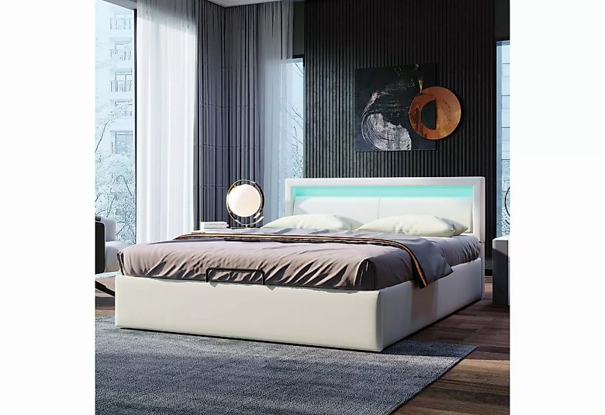 MODFU Polsterbett 140*200cm LED-Bett,mit Lattenrost und Stauraum, mit beleu günstig online kaufen