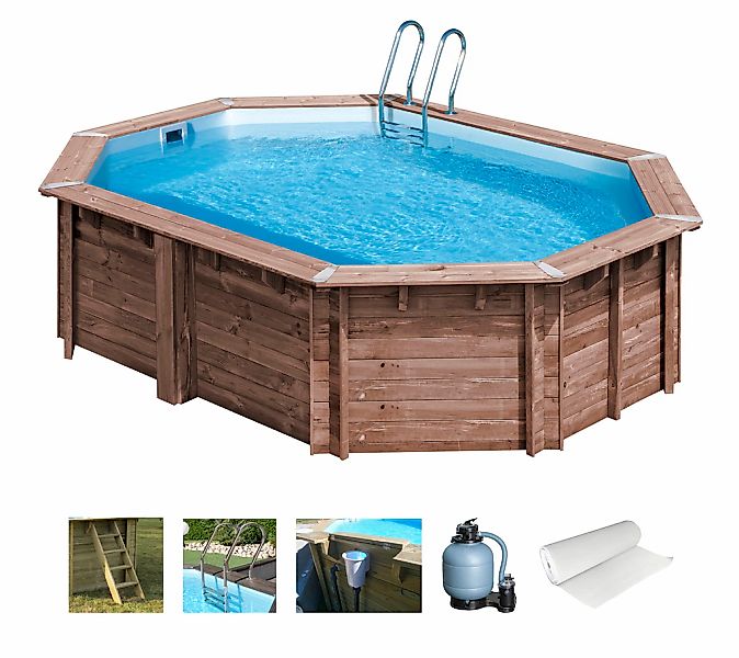 Gre Achteckpool "BAMBU mit Edelstahlleiter" Kiefernholz, BxLxH: 335x535x130 günstig online kaufen