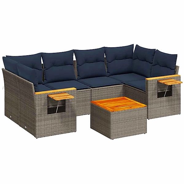 vidaXL 7-Tlg Garten-Sofagarnitur mit Kissen Grau Poly Rattan 3226642 günstig online kaufen