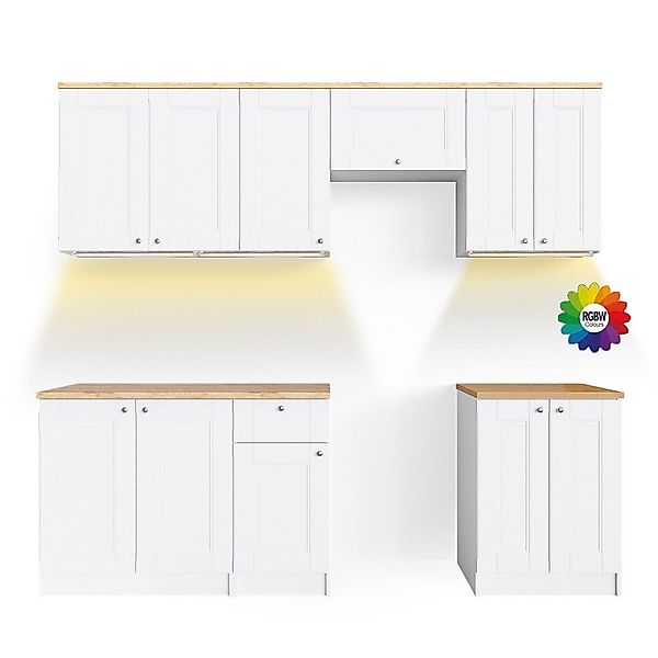 Vicco Küchenzeile Bergamo, Weiß/Goldkraft Eiche, 240 günstig online kaufen