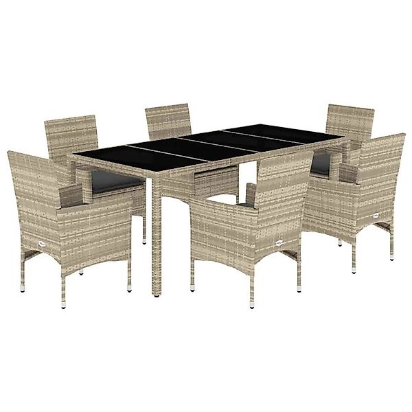 vidaXL 7-Tlg Garten-Essgruppe mit Kissen Hellgrau Poly Rattan Glas 3278577 günstig online kaufen