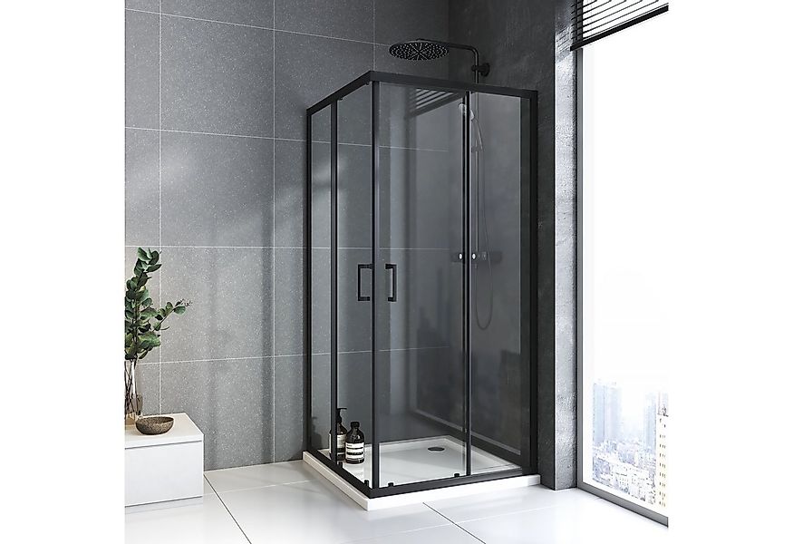 Boromal Eckdusche Duschkabine Schwarz Eckeinstieg mit schiebetür 75x90 75x7 günstig online kaufen
