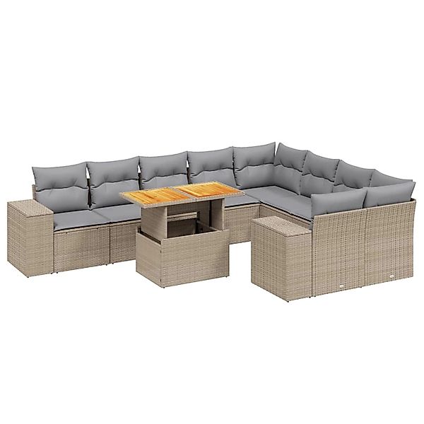 vidaXL 10-tlg Garten-Sofagarnitur mit Kissen Beige Poly Rattan Modell 231 günstig online kaufen