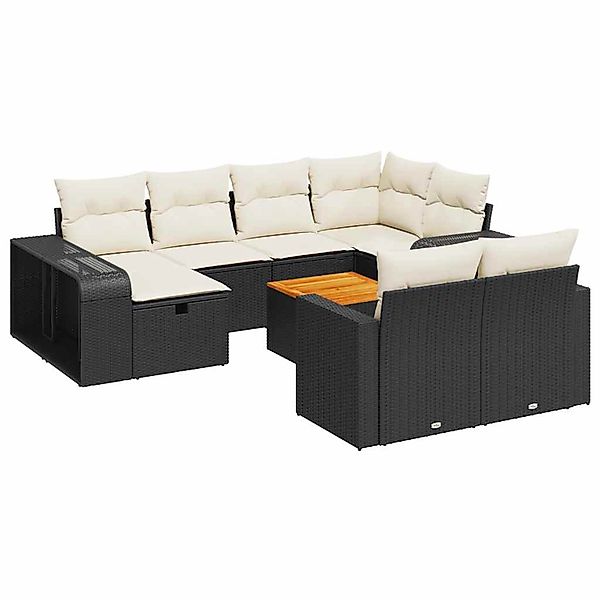 vidaXL 11-Tlg Garten-Sofagarnitur mit Kissen Schwarz Poly Rattan 3326080 günstig online kaufen