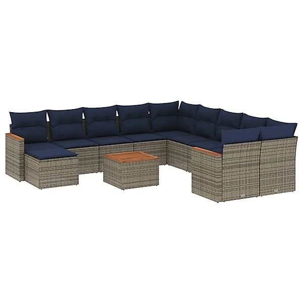 vidaXL 12-Tlg Gartensofa-Set mit Kissen Grau Polyrattan 3226579 günstig online kaufen