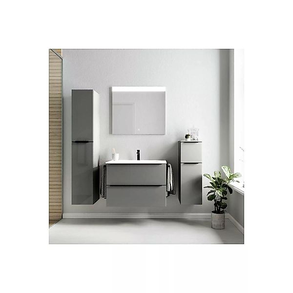 Badezimmermöbel Komplett Set mit Spiegel und LED Beleuchtung, Griffleisten günstig online kaufen