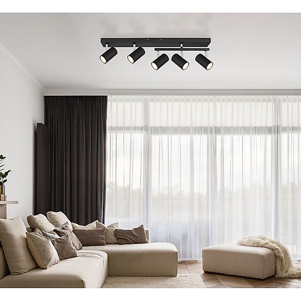 Globo Strahler Robby 5-flammig Schwarz matt 700 x 350 x 170 mm günstig online kaufen