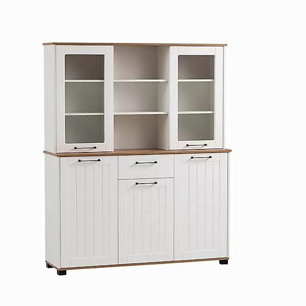 Lomadox Buffet JAUSA-80 matt weiß mit Eiche, Landhaus Stil günstig online kaufen