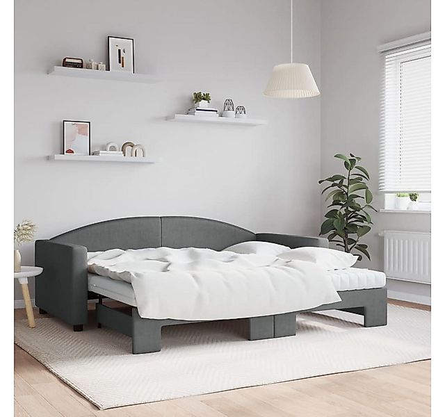 vidaXL Bett, Tagesbett Ausziehbar mit Matratzen Dunkelgrau 90x190 cm Stoff günstig online kaufen