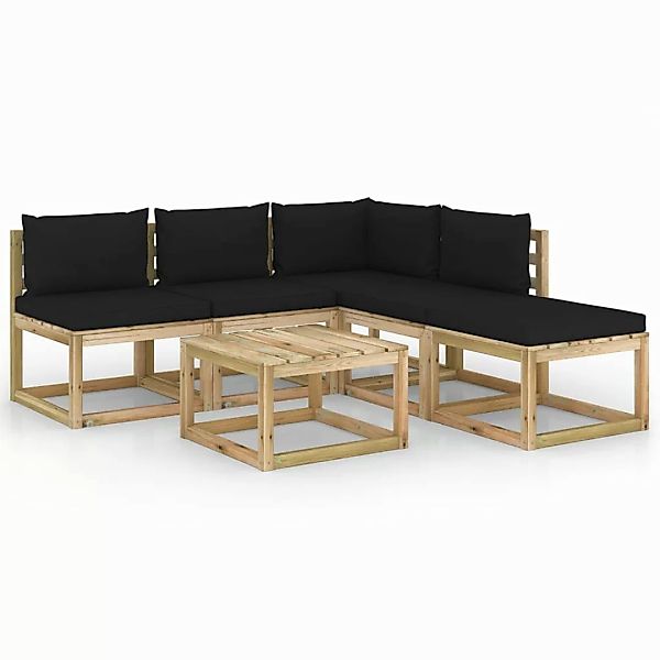 6-tlg. Garten-lounge-set Mit Schwarzen Kissen günstig online kaufen