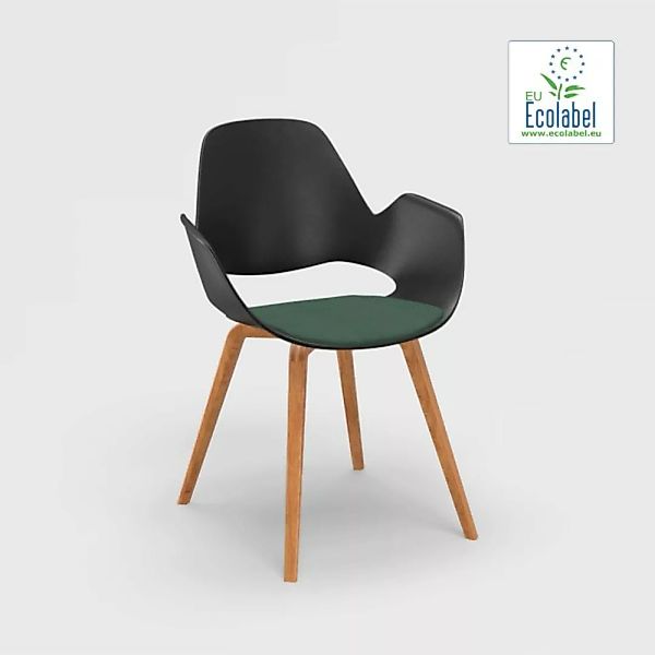 Stuhl mit Armlehne FALK schwarz Eichenfurnier Sitzpolster duneklgrün günstig online kaufen