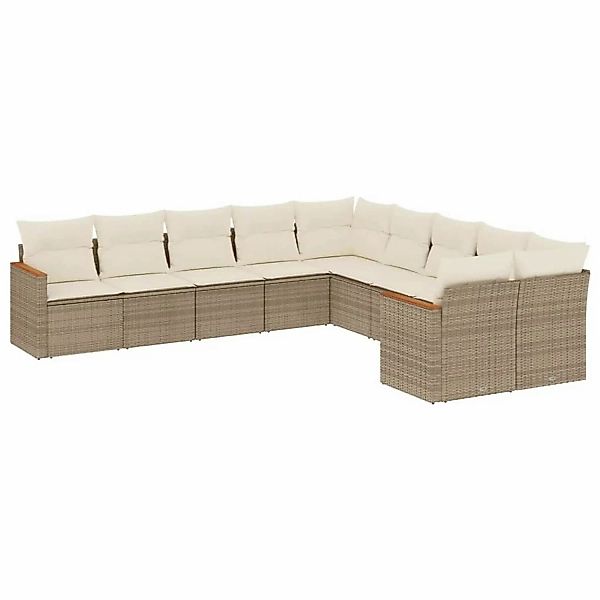 vidaXL 10-Tlg Garten-Sofagarnitur mit Kissen Beige Poly Rattan 3226352 günstig online kaufen