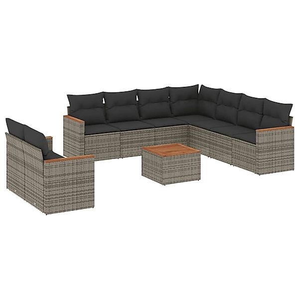 vidaXL 10-Tlg Garten-Sofagarnitur mit Kissen Grau Poly Rattan 3258511 günstig online kaufen