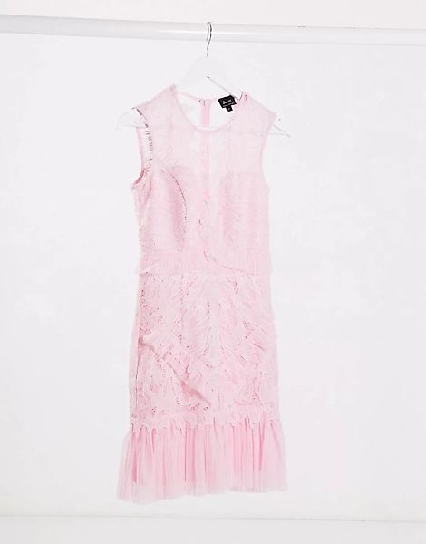 Bardot – Mini-Spitzenkleid in gehaucht Rosa günstig online kaufen