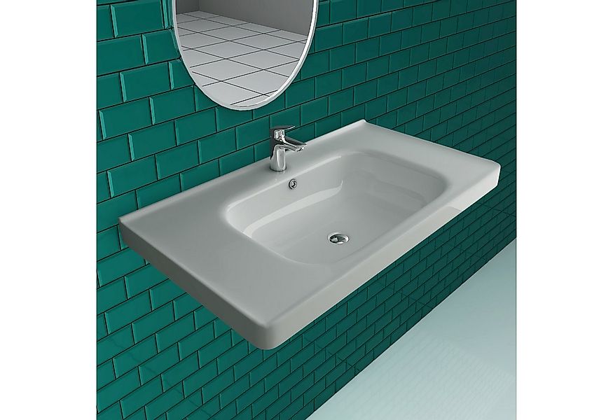 Alpenberger Waschbecken Eckig - Waschtisch Keramik Hängewaschbecken 80 cm B günstig online kaufen