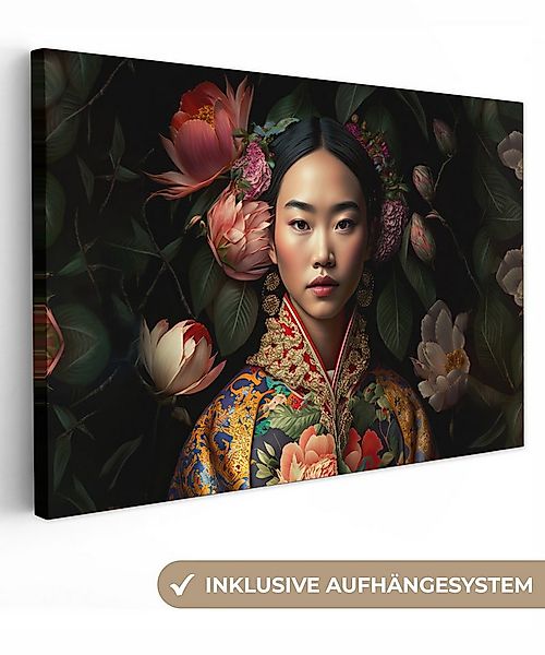 OneMillionCanvasses® Leinwandbild Frau - Asiatisch - Kimono - Blumen - Port günstig online kaufen