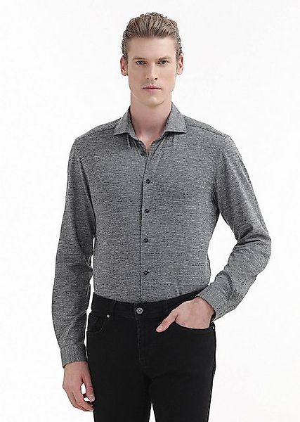 RAMSEY Langarmhemd Grau Gestreiftes Slim Fit Strick Freizeit 100% Baumwollh günstig online kaufen