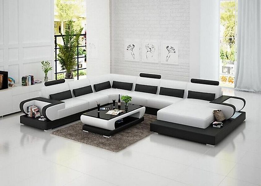 JVmoebel Ecksofa Ledersofa mit USB,Couch Wohnlandschaft Ecksofa Garnitur Mo günstig online kaufen