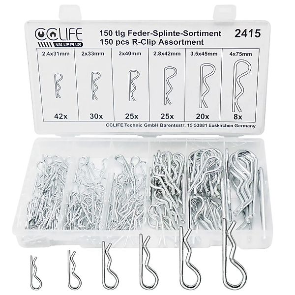 CCLIFE Federsplint Sortiment 150 tlg Edelstahl 2-4 mm R Clip Sicherungsstec günstig online kaufen