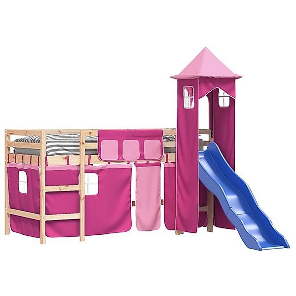 vidaXL Bett Kinderhochbett mit Turm Rosa 80x200 cm Massivholz Kiefer günstig online kaufen