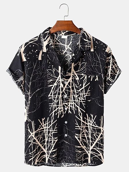Mens Cotton Abstract Tree Print Lose leichte Brusttasche Kurzarmhemden günstig online kaufen
