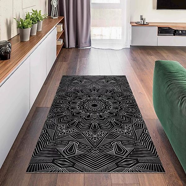 Vinyl-Teppich Mandala Stern Muster silber schwarz günstig online kaufen