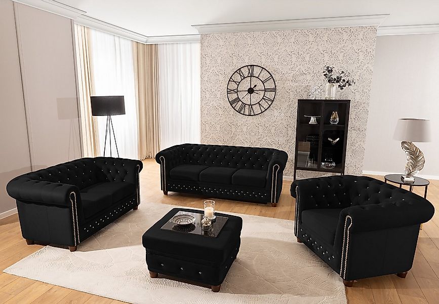 S-Style Möbel Polstergarnitur Chesterfield 3+2+1 Cleo Blink aus Samt mit Kr günstig online kaufen