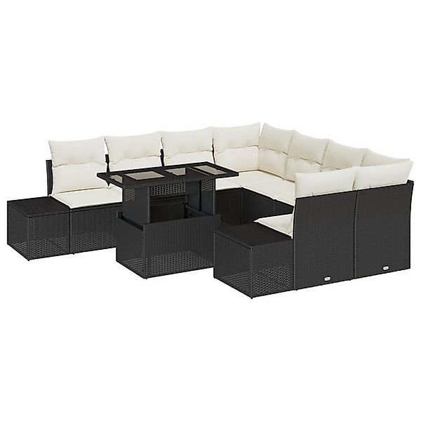 vidaXL Loungesofa 9-teiliges Garten-Sofaset mit Kissen Schwarz Poly-Rattan, günstig online kaufen