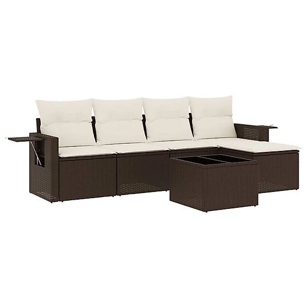 vidaXL 6-Tlg Garten-Sofagarnitur mit Kissen Braun Poly Rattan 3252440 günstig online kaufen
