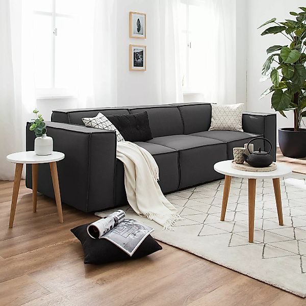 home24 Sofa Kinx 3-Sitzer Anthrazit Strukturstoff 260x72x96 cm (BxHxT) Mode günstig online kaufen
