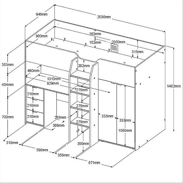 Parisot Hochbett Tom (Stauraumbett 90 x 200 cm, inkl. Kleiderschrank und Sc günstig online kaufen